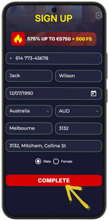 Slota Casino complete registration button