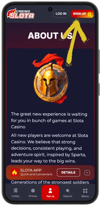 Slota Casino official site sign up button