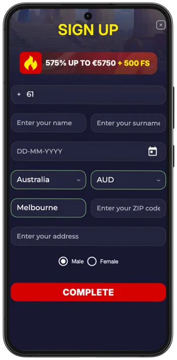 Slota Casino registration step 2 personal information form