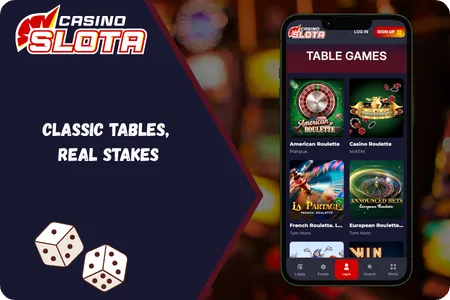 Slota Casino table games blackjack roulette baccarat